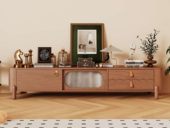 布木恋语 中古风 古典温莎韵味 复古长虹玻璃 北美进口白蜡木支撑脚 2.0米 中古色 电视柜（天然实木家具、纹理自然随机）