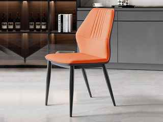  极简风格 优质皮艺+碳素钢脚架 座躺舒适 橙色+深灰色 软包餐椅（单把价格 需双数购买 单数不发货）