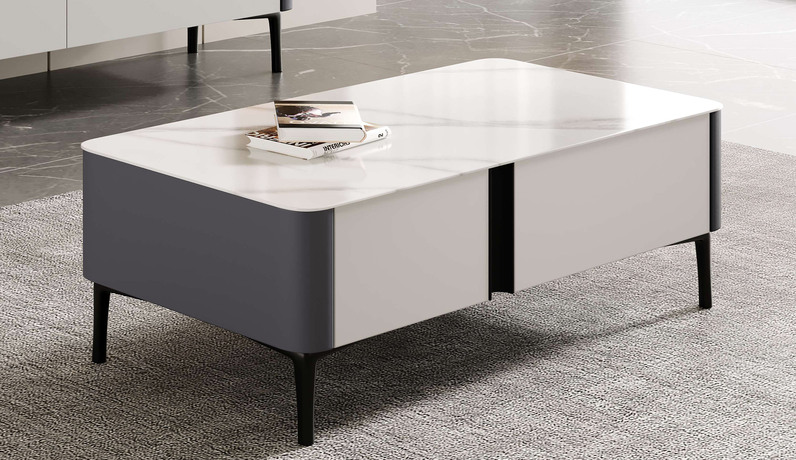 歌迪 极简风格 防刮耐磨亮光雪山石岩板+钢琴烤漆工艺+碳素钢脚  1.2米茶几