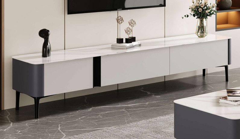 歌迪 极简风格 防刮耐磨亮光雪山石岩板+碳素钢脚  电视柜