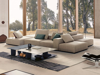  意式极简设计款沙发  豆腐模块沙发 高档透气棉麻 42D高回弹海绵 4.5米 沙发组合（不含绿色小抱枕）