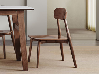  北欧风格 进口黑胡桃木 月牙弧形靠背 实木餐椅（实木纹理自然生成 每一块木材纹理、颜色天然独一无二）（单把价格 需双数购买 单数不发货）