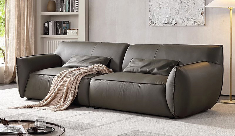 罗曼仕 意式极简 设计师款大胖子真皮沙发 至臻头层黄牛皮 自然蓬松羽绒腰枕 柔软透气高回弹海绵 四人位沙发