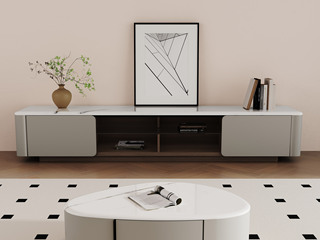  极简风格 高品质高颜值大理石台面 北美黑胡桃木+实木框架 金属烤漆 2.0米 电视柜