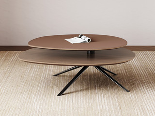  极简风格 复式悬浮旋转桌面 北美进口黑胡桃木+马鞍皮桌面+碳素钢脚 1.1米 茶几