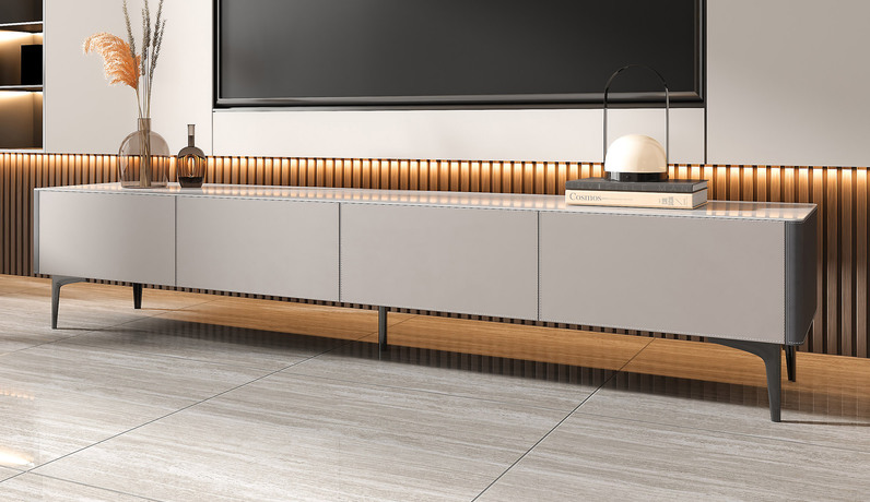 歌迪 极简风格 高品质雪山石亮光岩板 防刮耐磨马鞍皮 加深加宽大容量储物抽屉 抽拉顺畅静音导轨  亮光碳素钢高脚 电视柜