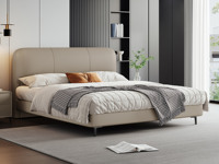 歌迪 极简风格 高定头层黄牛皮 内柔外刚高回弹海绵 俄罗斯进口落叶松实木框架 1.8*2.0米 浅卡其 真皮床（搭配10公分松木排骨架）