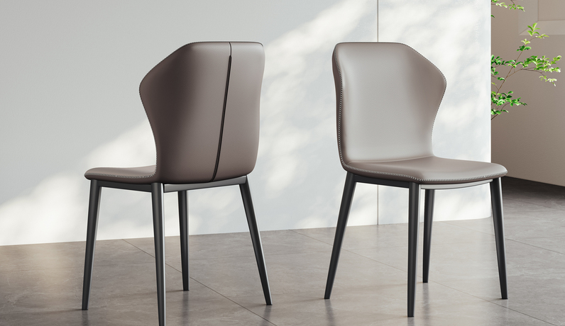 歌迪 极简风格 蝴蝶椅 环保纳帕皮革 浅灰+棕咖 碳素钢脚 餐椅