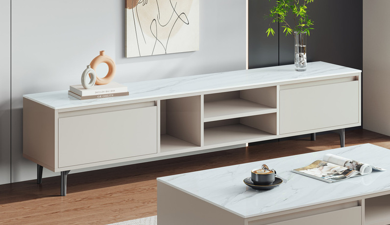 歌迪 极简风格 质感细腻平滑亮光岩板 大容量分格储物 加宽加深抽屉  稳定承重高碳素钢脚 1.8米电视柜