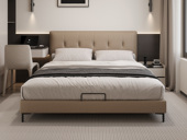 左右沙发 极简风格 精选进口头层黄牛皮 舒适高回弹海绵软包床  1.8*2.0米真皮床（此产品有短途物流费）