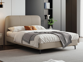  极简风格 高定头层黄牛皮 内柔外刚高回弹海绵 俄罗斯进口落叶松实木框架 1.2*2.0米 浅卡其 真皮床（搭配10公分松木排骨架）