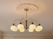 【包邮】艾灯堡 中古风 实木+铁艺+玻璃 三色 玻璃吊灯(带光源 E14*8)（内蒙古，新疆，西藏，青海，甘肃、宁夏等地区不包邮 运费请咨询客服）