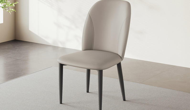 歌迪 极简风格 细纹猫抓皮 圆润弧度流线型设计 Q弹舒适高密度海绵 枪灰色碳素钢脚 米色 餐椅（单把价格 需双数购买 单数不发货）