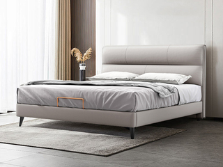  极简风格 细腻进口头层牛皮亲肤透气 舒适高回弹海绵软包床  1.8*2.0米真皮床（此产品有短途物流费）