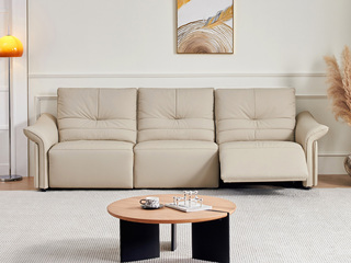  极简风格 零靠墙电动功能真皮沙发 进口头层牛皮亲肤透气 云端包裏高密度海绵 四人位直排沙发 左电动功能位 （此产品有短途物流费）