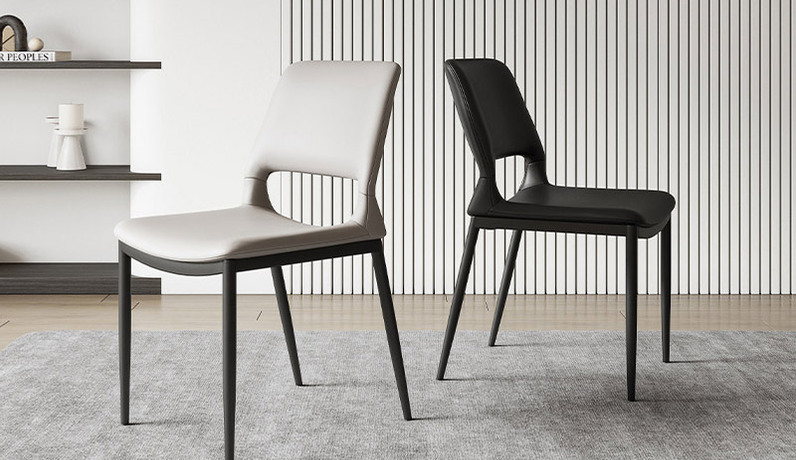 歌迪 极简风格 优质皮艺 镂空靠背设计 无痕贴合透气不闷热 高密度海绵 坚实稳固碳素钢脚 米灰色 餐椅（单把价格 需双数购买 单数不发货）