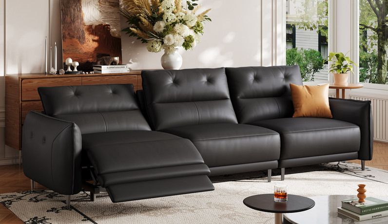 欧瑞仕 意式极简 零靠墙电动功能沙发 进口头层黄牛皮 豪奢大面积坐前真皮 高密度海绵Q弹舒适 分段高靠背有力支撑 进口俄罗斯落叶松实木框架 右功能位 大四人位真皮沙发