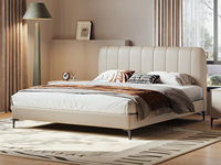 歌迪 极简风格 高定头层黄牛皮 高密度高回弹海绵 俄罗斯进口落叶松实木框架 1.5*2.0米 杏仁白  床（搭配10公分松木排骨架）