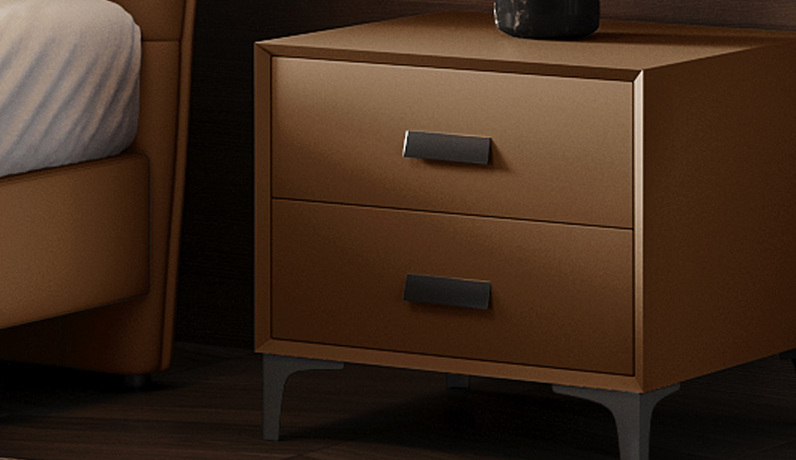 歌迪 极简风格  椰棕色 扪皮+全实木柜体 床头柜