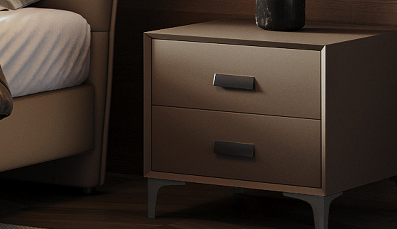 歌迪 极简风格 橄榄棕 扪皮+全实木柜体 床头柜