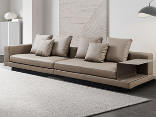  意式极简 康纳利真皮沙发 柔软舒适 质感细腻 至臻头层黄牛皮 天然蓬松羽绒靠包 云端坐感高密度高回弹海绵 落叶松实木框架  五人位3.6米直排左扶手柜沙发（含红色布艺抱枕*1+腰枕*1）