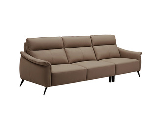  极简风格 甄选柔软细腻头层牛皮 加高一体靠包完美贴合 流线扶手设计 双层海绵填充 浅咖色 直排沙发 三人沙发（此产品有短途物流费）