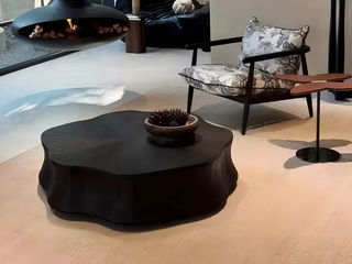  中古风 独特睡莲造型花瓣茶几 静音防夹手缓冲滑轨 独特拼花工艺桌面  轻盈蝴蝶台面角几 典雅黑银搭配  招花引蝶茶几组合