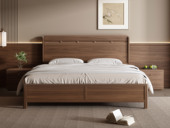 木影宋韵 宋式美学 高端进口南美黑胡桃木 竹节装饰线条 微倾舒适曲线 圆润流畅床尾板 1.8*2.0米全实木床（搭配松木床板条）（实木纹理自然生成 每一块木材纹理、颜色天然独一无二）