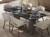 歌迪【设计款推荐】极简风格 纹理通透宝格丽黑天然奢石 稳固拉丝不锈钢黑钛底架 承重力Max 安全防护圆角工艺 1.4米 半月台餐桌（天然石材，纹理随机）