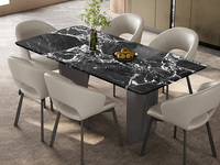 歌迪【设计款推荐】极简风格 纹理通透宝格丽黑天然奢石 稳固拉丝不锈钢黑钛底架 承重力Max 安全防护圆角工艺 1.6米 半月台餐桌（天然石材，纹理随机）