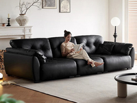 欧瑞仕 意式极简 黑糖云朵沙发 细腻舒适仿真皮 全方位羽绒包裹 可调节拉伸靠背 超大坐深惬意舒展 可拆卸靠包 饱满枕形扶手 大四人位沙发