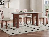 布木恋语 中古风 凯旋门岩板餐桌 晶莹柔润亮光羊脂白玉岩板 稳固力学原理承重结构 宽大方形桌面 1.4米 中古色 长方形 餐桌