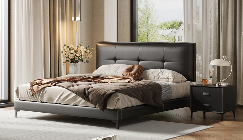 歌迪 极简风格 扪皮+全实木柜体 黑色 床头柜