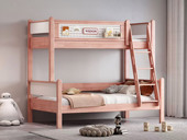 帕帕猫 简美风格 榫卯结构 甄选优质实木 高低床 儿童床 原木色+象牙白 1.5*1.9米 子母床（搭配杉木uv床板）（前护栏装饰品为展示效果 发货不含饰品）