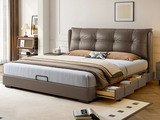 欧瑞仕 极简风格 细腻柔软仿真皮 全实木抽屉 宽大饱满有型高靠包 床侧多功能储物三抽 收纳力Max 右抽屉款 1.5*2.0米床（搭配10公分松木排骨架）（面向床抽屉在右）