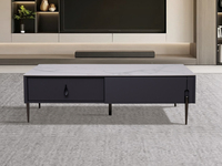 CBD 国际知名品牌 现代简约畅销百搭 宾利白亮光岩板台面1.3米茶几（此产品有短途物流费）