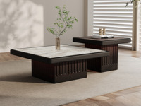 罗曼仕 中古风 迈巴岩灰岩石+波斯灰岩石 纹理细腻自然 北美进口白蜡木 创意金属渐变漆 茶几组合