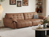 罗曼仕 意式极简  高定头层黄牛皮  豪奢大面积坐前真皮 天然羽绒轻盈支撑靠包  不锈钢五金脚 四人位真皮 沙发