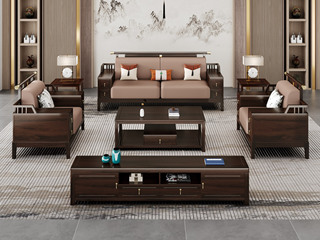  新中式 传家之选 进口乌金木+猫抓皮+高密度回弹海绵 多功能储物  乌金色 单人位+单人位+三人位沙发组合（抱枕随机发货）（底板为整体不可拆 下单前需确认电梯和楼梯尺寸）