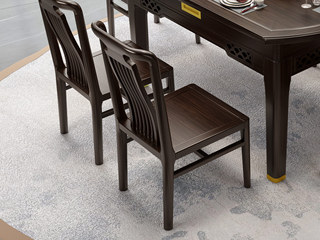  新中式 进口乌金木 镂空竖线透气靠背 乌金色 餐椅（单把价格 需双数购买 单数不发货）