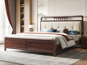 云柚居 新中式  高品级进口乌金木 耐磨柔韧仿真皮 高回弹高密度海绵 五金装饰 1.8*2.0米 实木床（搭配静音床板条）