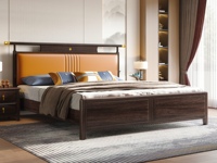 【现货】乌木雅集 新中式  高品级进口乌金木 细腻柔韧仿真皮 柔软高弹海绵舒适承托 橘色 1.8*2.0米  乌金色 实木床（搭配静音床板条）