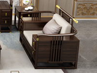 乌木雅集 新中式实木沙发 甄选进口金丝檀+乌金木 典雅官帽+镂空鱼鳞纹设计 搭配耐磨猫抓皮软包   乌金色 单人位沙发（抱枕花色随机）