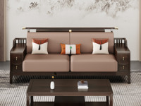 檀雅居 新中式 传家之选 进口乌金木+猫抓皮+高密度回弹海绵 多功能储物 乌金色 三人位沙发（抱枕随机发货）（底板为整体不可拆 下单前需确认电梯和楼梯尺寸）