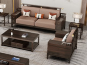 檀雅居 新中式 传家之选 进口乌金木+猫抓皮+高密度回弹海绵 多功能储物 乌金色 单人位+三人位沙发组合（抱枕随机发货）（底板为整体不可拆 下单前需确认电梯和楼梯尺寸）