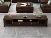 檀雅居 新中式 高品级金丝檀木+进口乌金木 多元化开放格储物+抽屉 格栅装饰柜门 乌金色 2.0米 电视柜