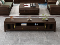 檀雅居 新中式 高品级金丝檀木+进口乌金木 多元化开放格储物+抽屉 格栅装饰柜门 乌金色 2.0米 电视柜