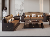 檀雅居 新中式实木沙发 甄选进口金丝檀+乌金木 设计感拼花纹理金线装饰 实木储物扶手 柔软舒适猫抓皮  乌金色 组合沙发 双人位+三人位（抱枕花色随机）