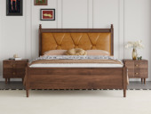 梵木悦语 中古风 进口红斑马 高质细腻油腊仿真皮 别致沙漏装饰软包造型 高弹饱满海绵 1.8*2.0米 实木床（搭配满铺油漆床板）