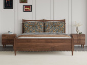 梵木悦语 中古风 进口红斑马 质感柔润纹理自然 小清新金丝拉花面料 独立双靠包高弹饱满海绵 1.8*2.0米 实木床（搭配满铺油漆床板）